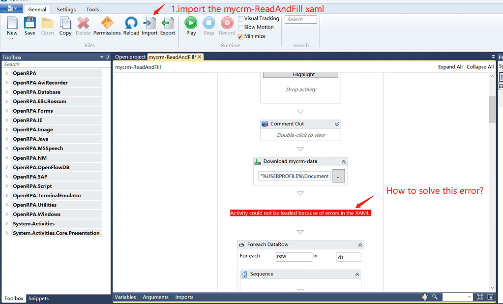 Activity could not be loaded because of errors in the XAML - OpenRPA ...