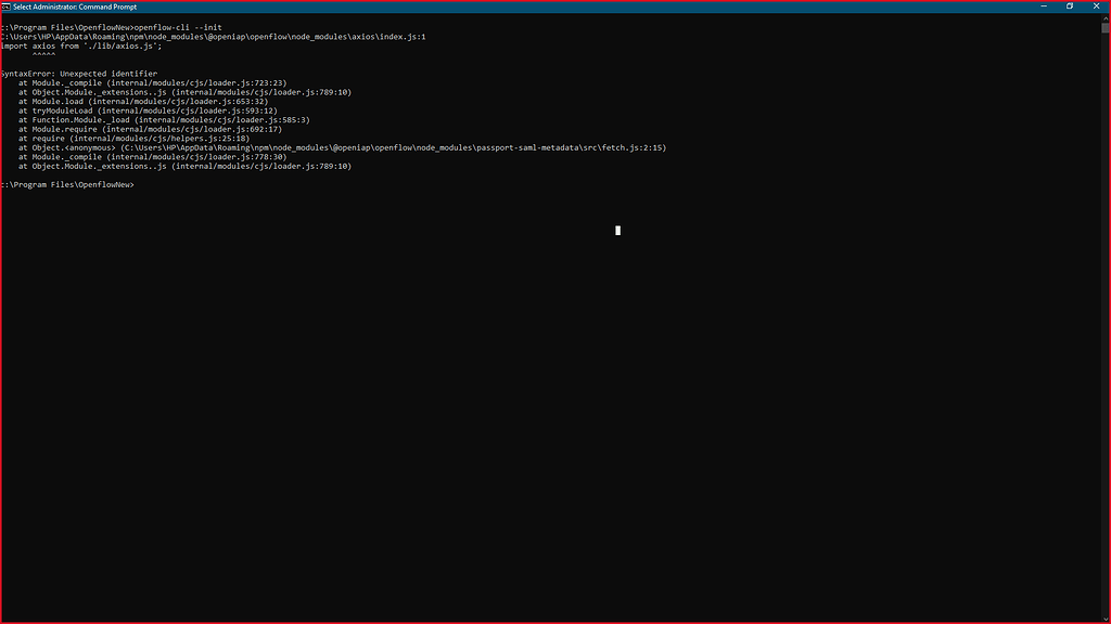 Unexcpected identifier error while deploying openflow using npm ...